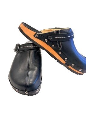 KALSO:  EARTH "SHANTI" Clog BLACK "BLACK" LEATHER Negative Heel  Women's 6 NEW!!